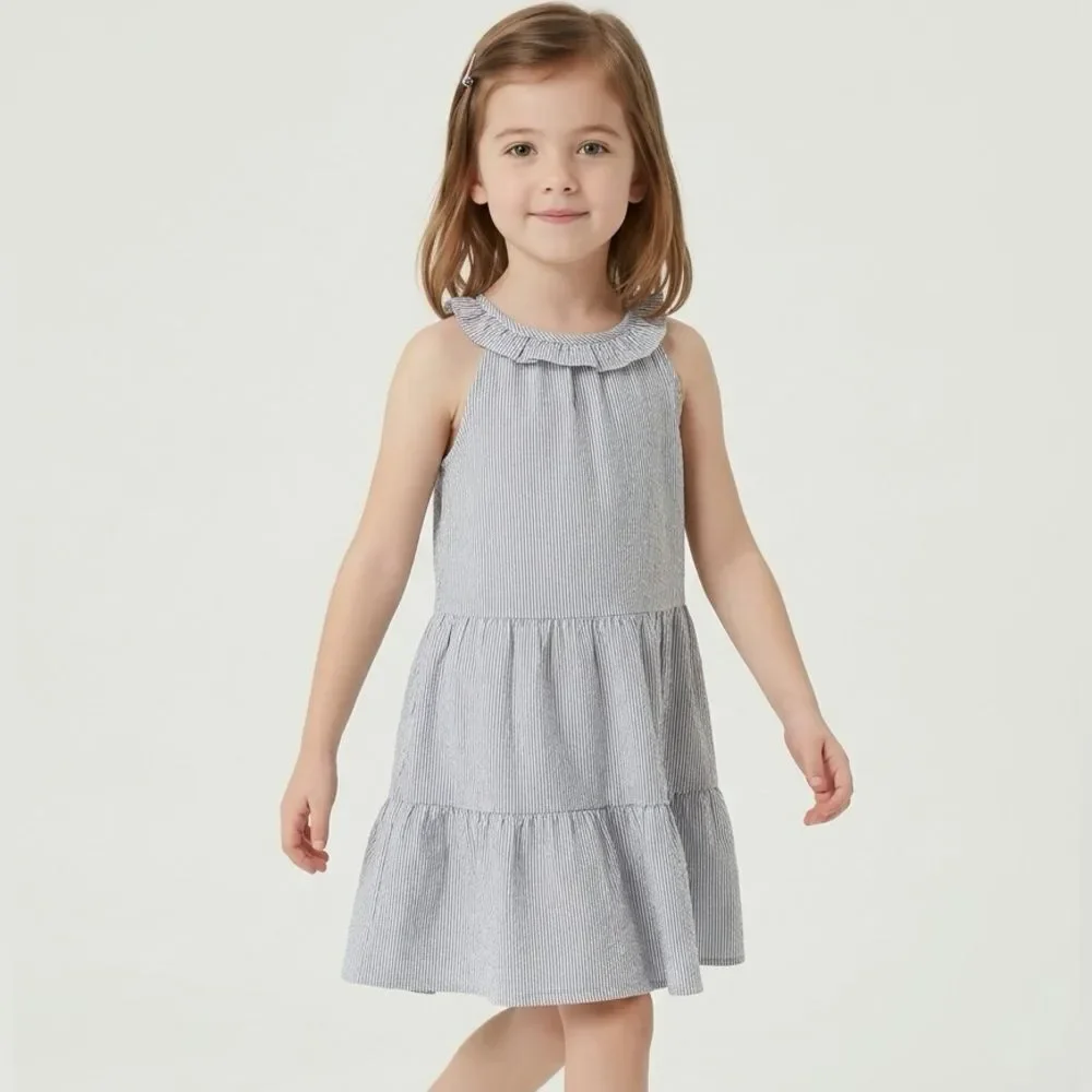 GUC- OshKosh Girls Blue White Sundress & Black Pink Hello Kitty Pants Size 5T